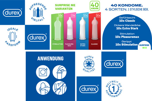 DUREX Surprise me kondomer mix i eske, 40 stk