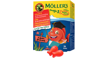 MÖLLER'S Omega-3 Jelly Fish Strawberry tyggetabletter, 36 stk