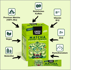 GREEN TIGER Matcha energipulverpinner, 12X7 g