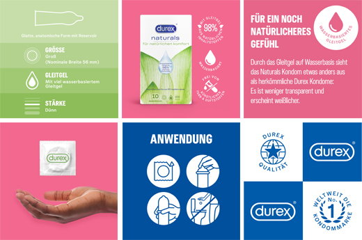 DUREX naturals kondomer med vannbasert glidemiddel, 10 stk