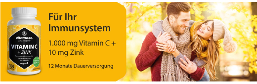 VITAMIN C 1000 mg høydose+sink veganske tabletter, 180 stk