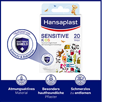 HANSAPLAST Sensitive plasterstrimler for barn, 20 stk