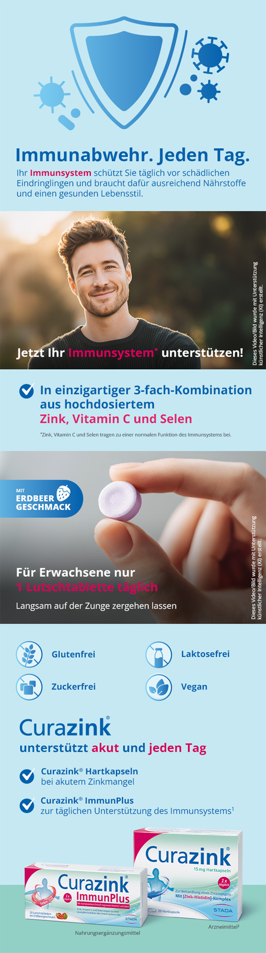 CURAZINK ImmunPlus sugetabletter, 20 stk