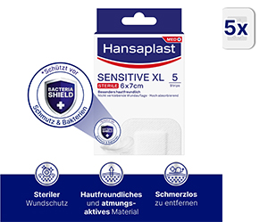 HANSAPLAST Sensitiv sårbandasje steril 6x7 cm, 5 stk