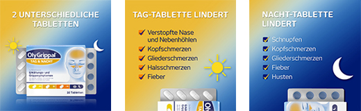 OLYGRIPPAL Dag & Natt 500 mg/60 mg tabletter, 16 stk