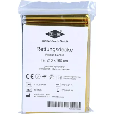 RETTUNGSDECKE KFZ 160x210 cm gull/sølv, 1 stk RETTUNGSDECKE KFZ 160x210 cm gull/sølv, 1 stk