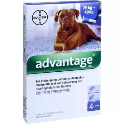 ADVANTAGE 400 oppløsningspipetter for hunder fra 25 kg, 1x4 stk ADVANTAGE 400 oppløsningspipetter for hunder fra 25 kg, 1x4 stk
