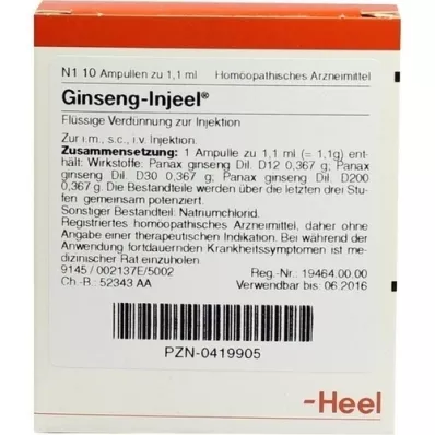 GINSENG INJEEL Ampuller, 10 stk GINSENG INJEEL Ampuller, 10 stk