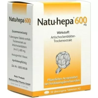 NATU HEPA 600 mg overtrukket tabletter, 50 stk NATU HEPA 600 mg overtrukket tabletter, 50 stk