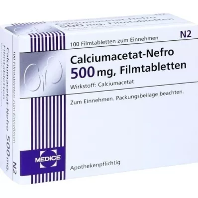 CALCIUMACETAT NEFRO 500 mg filmdrasjerte tabletter, 100 stk CALCIUMACETAT NEFRO 500 mg filmdrasjerte tabletter, 100 stk