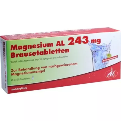 MAGNESIUM AL 243 mg brusetabletter, 40 stk MAGNESIUM AL 243 mg brusetabletter, 40 stk