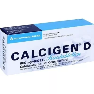 CALCIGEN D 600 mg/400 IE tyggetabletter, 50 stk CALCIGEN D 600 mg/400 IE tyggetabletter, 50 stk