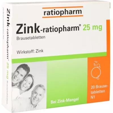 ZINK-RATIOPHARM 25 mg brusetabletter, 20 stk ZINK-RATIOPHARM 25 mg brusetabletter, 20 stk