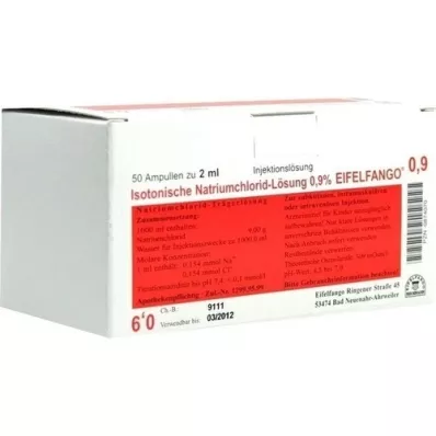 ISOTONISCHE NaCl-løsning 0,9 % Eifelfango Inj. løsning, 50x2 ml ISOTONISCHE NaCl-løsning 0,9 % Eifelfango Inj. løsning, 50x2 ml
