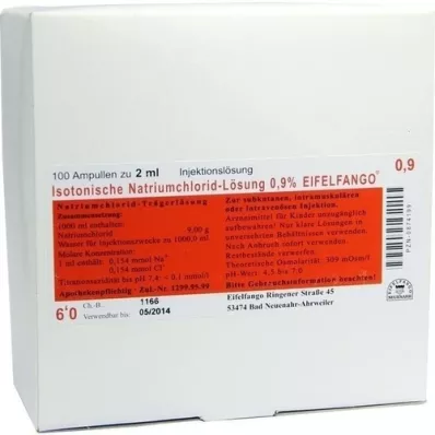 ISOTONISCHE NaCl-løsning 0,9 % Eifelfango Inj. løsning, 100x2 ml ISOTONISCHE NaCl-løsning 0,9 % Eifelfango Inj. løsning, 100x2 ml
