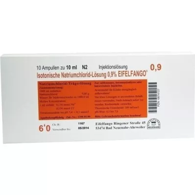 ISOTONISCHE NaCl-løsning 0,9 % Eifelfango Inj. løsning, 10x10 ml ISOTONISCHE NaCl-løsning 0,9 % Eifelfango Inj. løsning, 10x10 ml