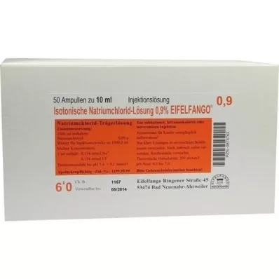 ISOTONISCHE NaCl-løsning 0,9 % Eifelfango Inj. løsning, 50x10 ml ISOTONISCHE NaCl-løsning 0,9 % Eifelfango Inj. løsning, 50x10 ml