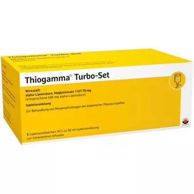 THIOGAMMA Turbosett injeksjonsflasker, 5X50 ml THIOGAMMA Turbosett injeksjonsflasker, 5X50 ml