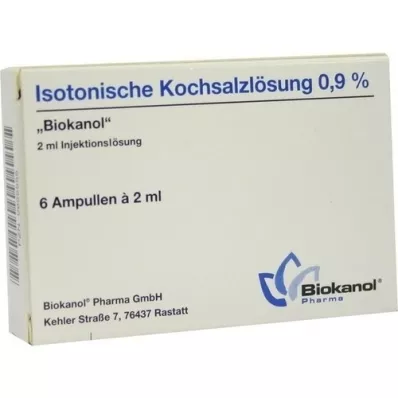 ISOTONISCHE Saltoppløsning 0,9 % Biokanol ampuller, 6X2 ml ISOTONISCHE Saltoppløsning 0,9 % Biokanol ampuller, 6X2 ml