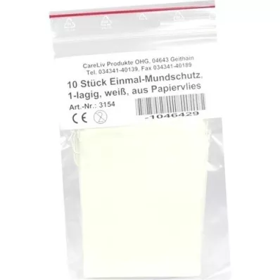 MUNDSCHUTZ PAPIERVLIES med strikk hvit, 10 stk