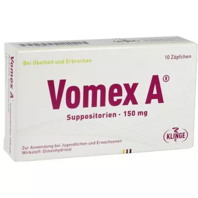 VOMEX A 150 mg stikkpiller, 10 stk VOMEX A 150 mg stikkpiller, 10 stk