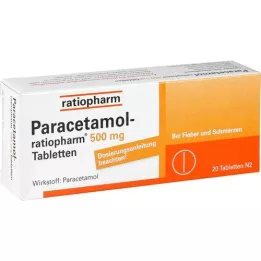 PARACETAMOL-ratiopharm 500 mg tabletter, 20 stk