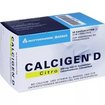 CALCIGEN D Citro 600 mg/400 IE tyggetabletter, 50 stk CALCIGEN D Citro 600 mg/400 IE tyggetabletter, 50 stk
