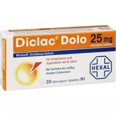DICLAC Dolo 25 mg drasjerte tabletter, 20 stk