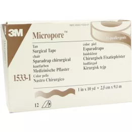 MICROPORE Fleeceplaster 2,5 cmx9,1 m skinn 1533-1, 12 stk