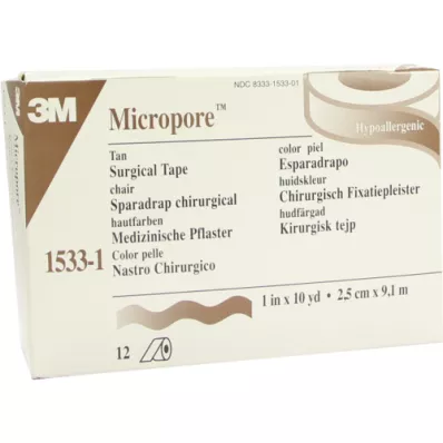 MICROPORE Fleeceplaster 2,5 cmx9,1 m skinn 1533-1, 12 stk MICROPORE Fleeceplaster 2,5 cmx9,1 m skinn 1533-1, 12 stk