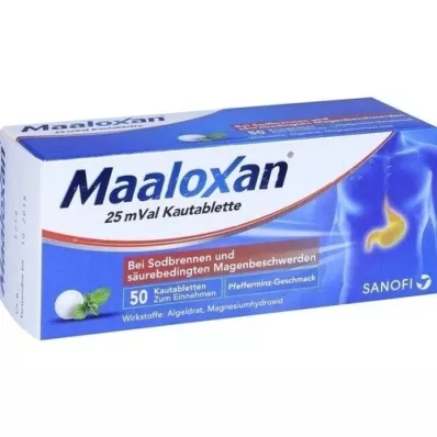 MAALOXAN 25 mVal tyggetabletter, 50 stk