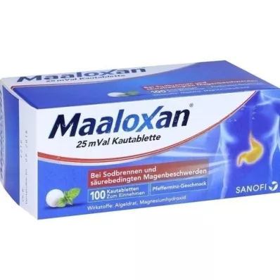 MAALOXAN 25 mVal tyggetabletter, 100 stk MAALOXAN 25 mVal tyggetabletter, 100 stk