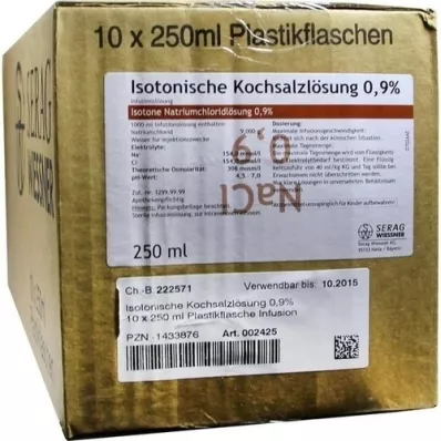 ISOTONISCHE Saltoppløsning 0,9 % plastinf. løsning, 10x250 ml ISOTONISCHE Saltoppløsning 0,9 % plastinf. løsning, 10x250 ml