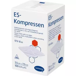 ES-KOMPRESSEN ikke-steril 7,5x7,5 cm 8 ganger, 100 stykker
