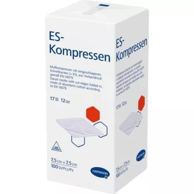 ES-KOMPRESSEN ikke-steril 7,5x7,5 cm 12 ganger, 100 stk ES-KOMPRESSEN ikke-steril 7,5x7,5 cm 12 ganger, 100 stk