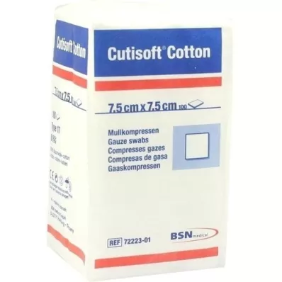 CUTISOFT Bomull kompr.7,5x7,5 cm usteril, 100 stk CUTISOFT Bomull kompr.7,5x7,5 cm usteril, 100 stk