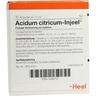 ACIDUM CITRICUM INJEEL Ampuller, 10 stk ACIDUM CITRICUM INJEEL Ampuller, 10 stk