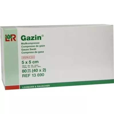 GAZIN Gasbind komp.5x5 cm steril 12 ganger, 40x2 stk GAZIN Gasbind komp.5x5 cm steril 12 ganger, 40x2 stk