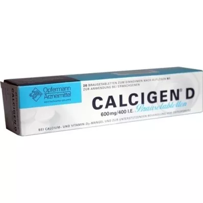 CALCIGEN D 600 mg/400 IE brusetabletter, 20 stk CALCIGEN D 600 mg/400 IE brusetabletter, 20 stk