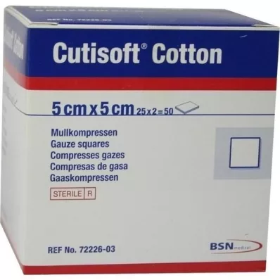 CUTISOFT Bomull kompr.5x5 cm steril, 25X2 stk CUTISOFT Bomull kompr.5x5 cm steril, 25X2 stk