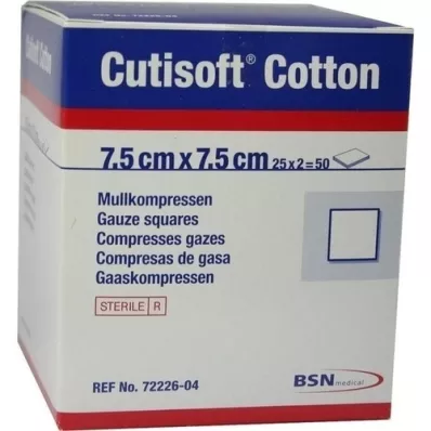 CUTISOFT Bomullskompr.7,5x7,5 cm steril, 25X2 stk CUTISOFT Bomullskompr.7,5x7,5 cm steril, 25X2 stk