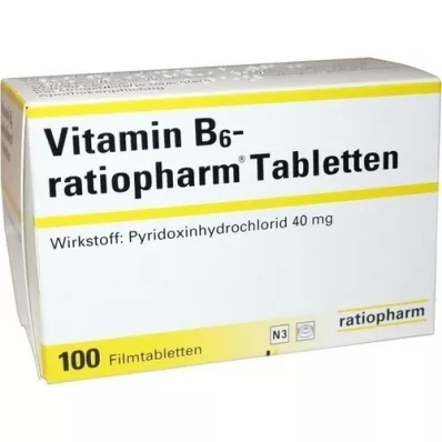 VITAMIN B6-RATIOPHARM 40 mg filmdrasjerte tabletter, 100 stk