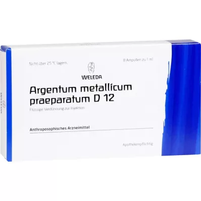 ARGENTUM METALLICUM praeparatum D 12 ampuller, 8 stk ARGENTUM METALLICUM praeparatum D 12 ampuller, 8 stk
