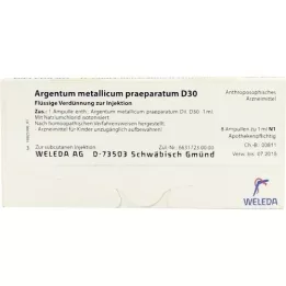 ARGENTUM METALLICUM praeparatum D 30 ampuller, 8 stk