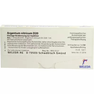 ARGENTUM NITRICUM D 20 ampuller, 8X1 ml ARGENTUM NITRICUM D 20 ampuller, 8X1 ml