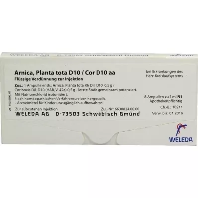 ARNICA PLANTA tota D 10/Cor D 10 aa ampuller, 8X1 ml ARNICA PLANTA tota D 10/Cor D 10 aa ampuller, 8X1 ml
