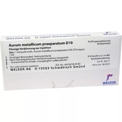 AURUM METALLICUM PRAEPARATUM D 10 ampuller, 8 stk AURUM METALLICUM PRAEPARATUM D 10 ampuller, 8 stk