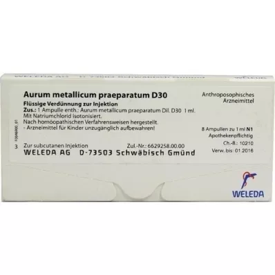 AURUM METALLICUM PRAEPARATUM D 30 ampuller, 8 stk AURUM METALLICUM PRAEPARATUM D 30 ampuller, 8 stk