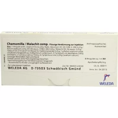 CHAMOMILLA/MALACHIT komp. ampuller, 8x1 ml CHAMOMILLA/MALACHIT komp. ampuller, 8x1 ml