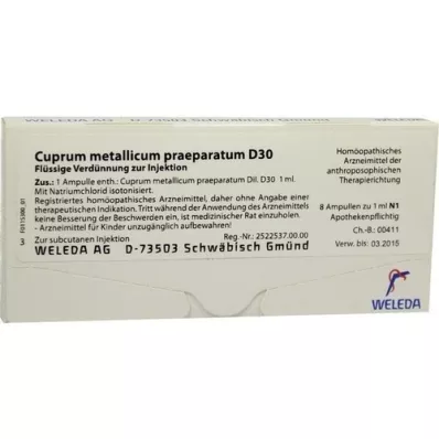 CUPRUM METALLICUM praep.D 30 ampuller, 8X1 ml